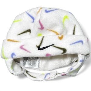 Nike Infant Baby Winter Hat White Fleece Swoosh Chin Strap Pink Black Purple